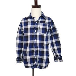✨️ OshKosh Boy Size 7 Blue Plaid Flannel Long Sleeve Shirt